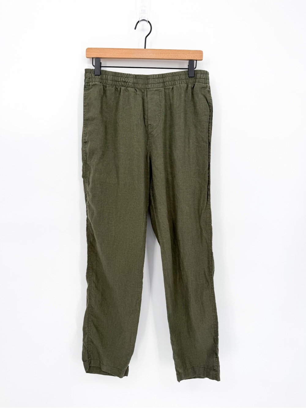 H&M Regular Fit Linen-Blend Pull-On Pants Olive Green Small
